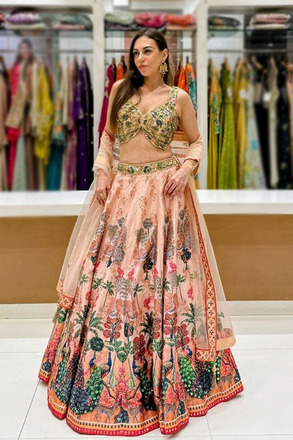 Picture of  Exquisite Dola Silk Designer Indo-Western Lehenga Choli for Engagement and Reception