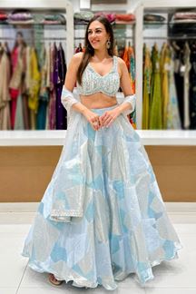 Picture of  Impressive Shimmer Jacquard Designer Indo-Western Lehenga Choli for Engagement, Reception, and Sangeet