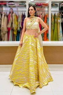 Picture of  Magnificent Jacquard Designer Indo-Western Lehenga Choli for Engagement, Reception, and Haldi