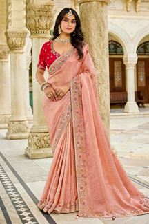 Picture of  Royal Viscose Satin Tissue Designer Saree for Engagement, Wedding, and Reception