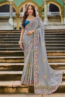 Picture of  Flamboyant Viscose Satin Tissue Designer Saree for Engagement, Wedding, and Reception