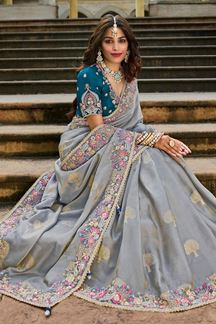 Picture of  Flamboyant Viscose Satin Tissue Designer Saree for Engagement, Wedding, and Reception
