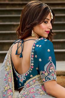 Picture of  Flamboyant Viscose Satin Tissue Designer Saree for Engagement, Wedding, and Reception