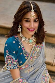 Picture of  Flamboyant Viscose Satin Tissue Designer Saree for Engagement, Wedding, and Reception