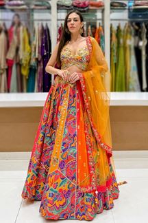 Picture of  Heavenly Dola Silk Designer Indo-Western Lehenga Choli for Wedding, Reception, and Sangeet