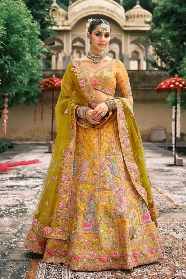 Picture of  Aesthetic Silk Designer Bridal Lehenga Choli for Haldi, Wedding and Reception