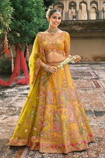 Picture of  Aesthetic Silk Designer Bridal Lehenga Choli for Haldi, Wedding and Reception