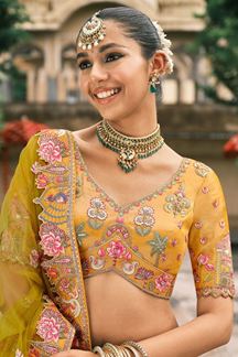 Picture of  Aesthetic Silk Designer Bridal Lehenga Choli for Haldi, Wedding and Reception