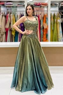 Picture of  Artistic Chiffon Designer Indo-Western Lehenga Choli for Engagement, Reception, and Mehendi