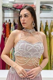 Picture of  Beautiful Net Designer Indo-Western Lehenga Choli for Engagement and Reception