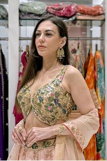 Picture of  Exquisite Dola Silk Designer Indo-Western Lehenga Choli for Engagement and Reception