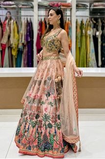 Picture of  Exquisite Dola Silk Designer Indo-Western Lehenga Choli for Engagement and Reception