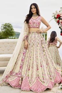 Picture of  Breathtaking Tissue Designer Indo-Western Lehenga Choli for Engagement and Reception
