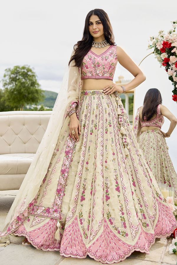 Picture of  Breathtaking Tissue Designer Indo-Western Lehenga Choli for Engagement and Reception
