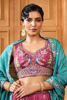 Picture of  Aesthetic Silk Designer Indo-Western Lehenga Choli for Engagement and Reception