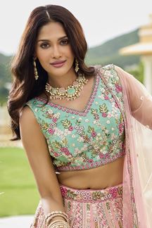 Picture of  Ethnic Tissue Designer Indo-Western Lehenga Choli for Engagement and Reception