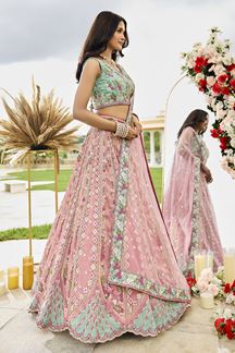 Picture of  Ethnic Tissue Designer Indo-Western Lehenga Choli for Engagement and Reception