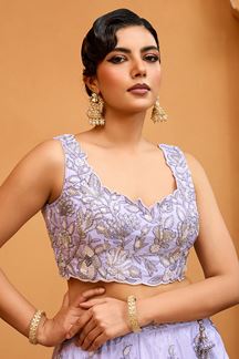 Picture of  Captivating Tissue Designer Indo-Western Lehenga Choli for Engagement and Reception