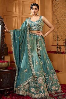 Picture of  Delightful Tissue Designer Indo-Western Lehenga Choli for Mehendi, Engagement, and Reception