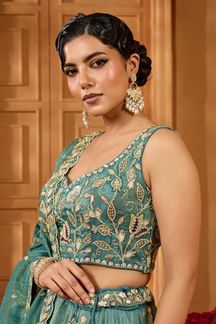 Picture of  Delightful Tissue Designer Indo-Western Lehenga Choli for Mehendi, Engagement, and Reception