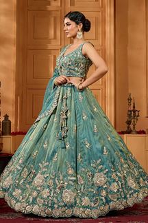 Picture of  Delightful Tissue Designer Indo-Western Lehenga Choli for Mehendi, Engagement, and Reception