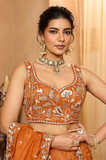Picture of  Lovely Tissue Designer Indo-Western Lehenga Choli for Wedding, Engagement, and Reception