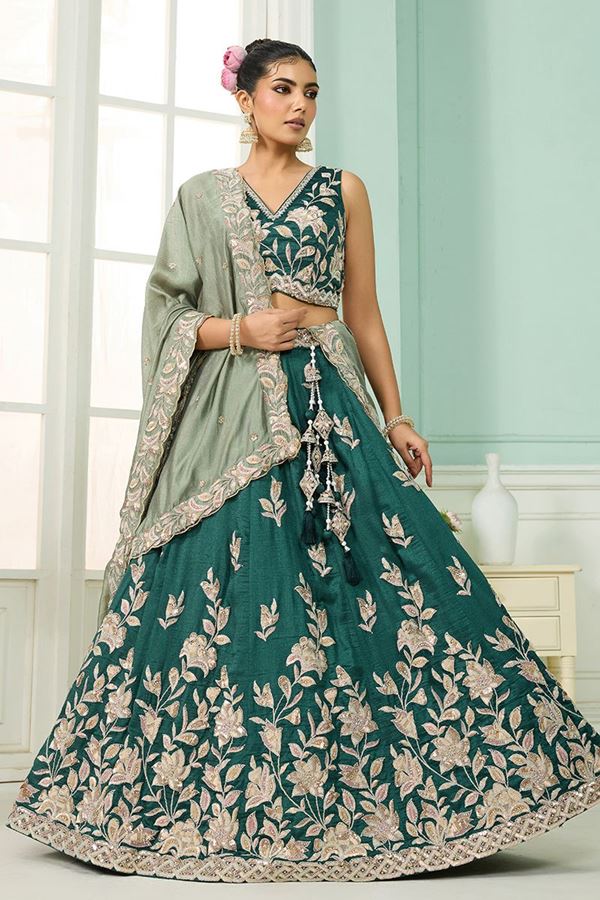 Picture of  Marvelous Silk Designer Indo-Western Lehenga Choli for Wedding, Mehendi, and Reception