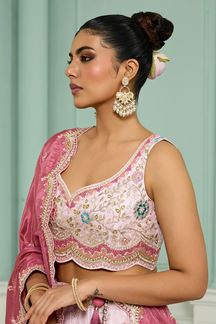 Picture of  Spectacular Tissue Designer Indo-Western Lehenga Choli for Engagement and Reception