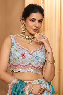 Picture of  Splendid Tissue Designer Indo-Western Lehenga Choli for Engagement and Reception