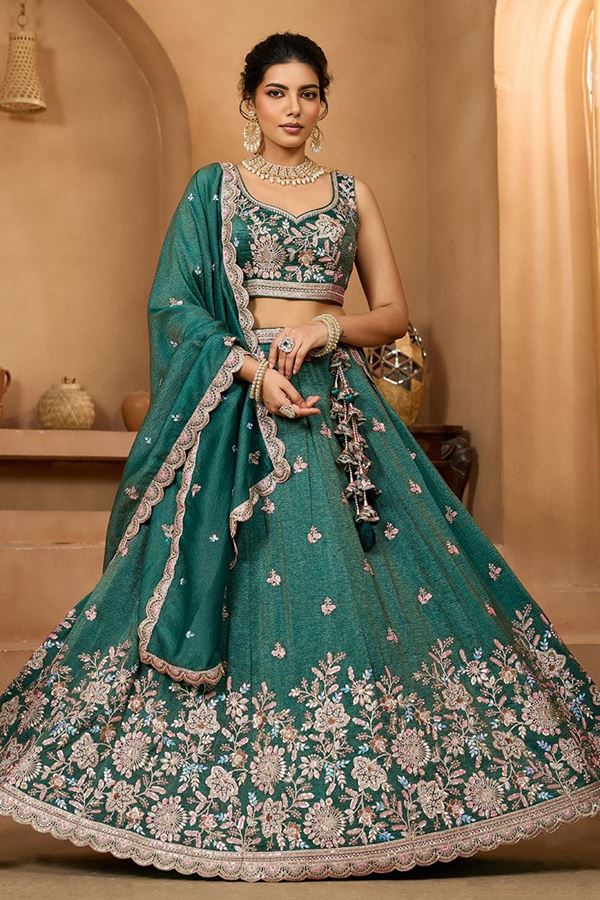 Picture of  Outstanding Tissue Designer Indo-Western Lehenga Choli for Mehendi, Engagement, and Reception