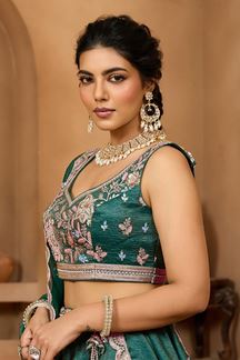 Picture of  Outstanding Tissue Designer Indo-Western Lehenga Choli for Mehendi, Engagement, and Reception