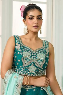 Picture of  Astounding Georgette Designer Indo-Western Lehenga Choli for Mehendi, Wedding, and Reception