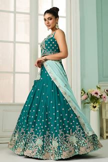 Picture of  Astounding Georgette Designer Indo-Western Lehenga Choli for Mehendi, Wedding, and Reception