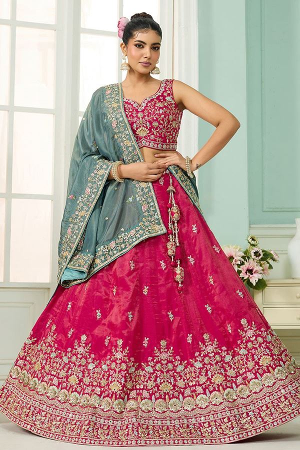 Picture of  Bollywood Cosmos Silk Designer Indo-Western Lehenga Choli for Engagement and Reception