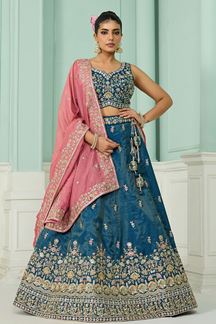 Picture of  Dazzling Cosmos Silk Designer Indo-Western Lehenga Choli for Engagement and Reception