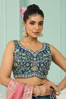 Picture of  Dazzling Cosmos Silk Designer Indo-Western Lehenga Choli for Engagement and Reception