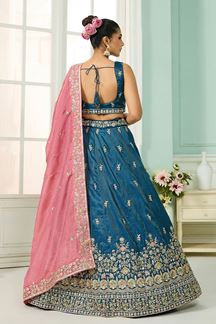 Picture of  Dazzling Cosmos Silk Designer Indo-Western Lehenga Choli for Engagement and Reception