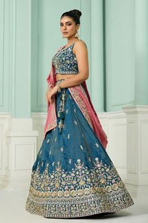 Picture of  Dazzling Cosmos Silk Designer Indo-Western Lehenga Choli for Engagement and Reception