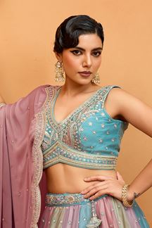 Picture of  Magnificent Georgette Designer Indo-Western Lehenga Choli for Wedding and Reception