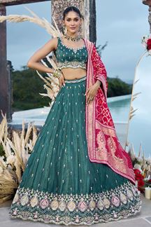 Picture of  Mesmerizing Cosmos Silk Designer Indo-Western Lehenga Choli for Mehendi, Wedding, and Reception