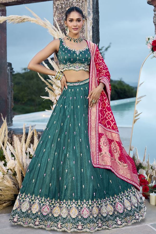 Picture of  Mesmerizing Cosmos Silk Designer Indo-Western Lehenga Choli for Mehendi, Wedding, and Reception