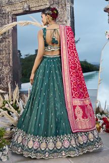 Picture of  Mesmerizing Cosmos Silk Designer Indo-Western Lehenga Choli for Mehendi, Wedding, and Reception
