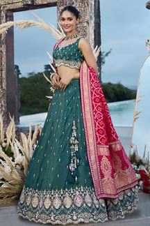 Picture of  Mesmerizing Cosmos Silk Designer Indo-Western Lehenga Choli for Mehendi, Wedding, and Reception