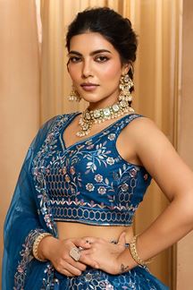 Picture of  Attractive Net Designer Indo-Western Lehenga Choli for Engagement and Reception
