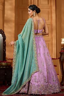 Picture of  Pretty Satin Silk Designer Indo-Western Lehenga Choli for Engagement and Reception