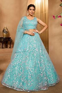 Picture of  Exquisite Net Designer Indo-Western Lehenga Choli for Engagement and Reception