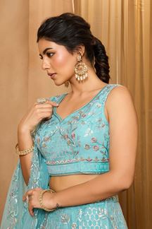 Picture of  Exquisite Net Designer Indo-Western Lehenga Choli for Engagement and Reception