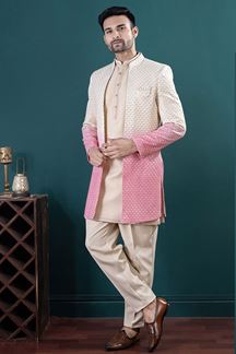 Picture of  Classy Gold Designer Men’s Indo-Western Sets for Engagement, Wedding, and Reception