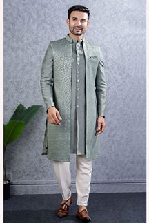 Picture of  Charismatic Teal Designer Men’s Indo-Western Sets for Engagement and Reception