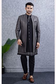 Picture of  Captivating Black Designer Men’s Indo-Western Sets for Engagement and Reception